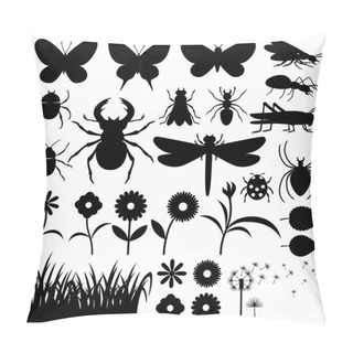 Personality  Silhouettes Of Insects And Flowers. Pillow Covers