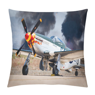 Personality  A P-51 Mustang, Named Wee Willy II, Sits On The Tarmac With The Marine Air Ground Task Force (MAGTF) Demonstration Happens In The Background At America's Airshow 2023 In Miramar, California. Pillow Covers