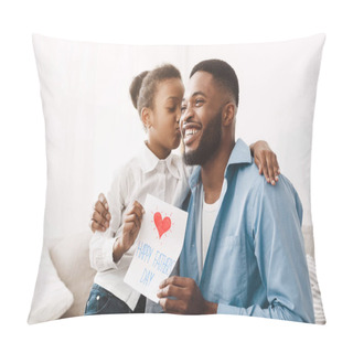 Personality  Happy Fathers Day. Cute Daughter Kissing Dad In Cheek Pillow Covers