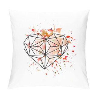 Personality Geometric Heart On Watercolor Background Pillow Covers