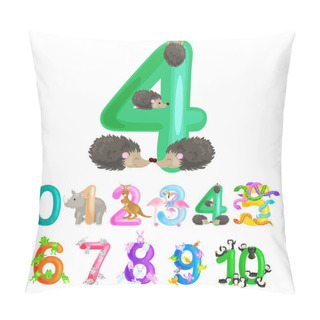 Personality  Ordinal Number 4 For Teaching Children Counting Four Hedgehogs With The Ability To Calculate Amount Animals Abc Alphabet Kindergarten Books Or Elementary School Posters Collection Vector Illustration Pillow Covers