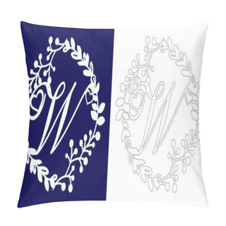 Personality  Vector Wedding Initial Monogram For Laser Cutting. Letter W Of The Decorative Monogram In A Floral Frame. The Perfect Gift For Wedding Day. Holiday Decoration. Holiday Frame, Border. Vector Template Pillow Covers