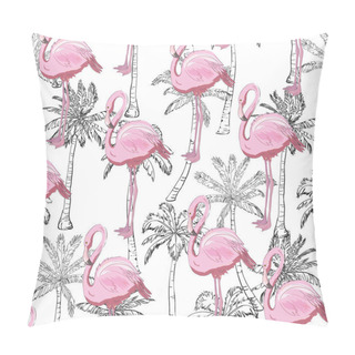 Personality  Flamingo Seamless Pattern On Mint Green Background. Pink Flaming Pillow Covers