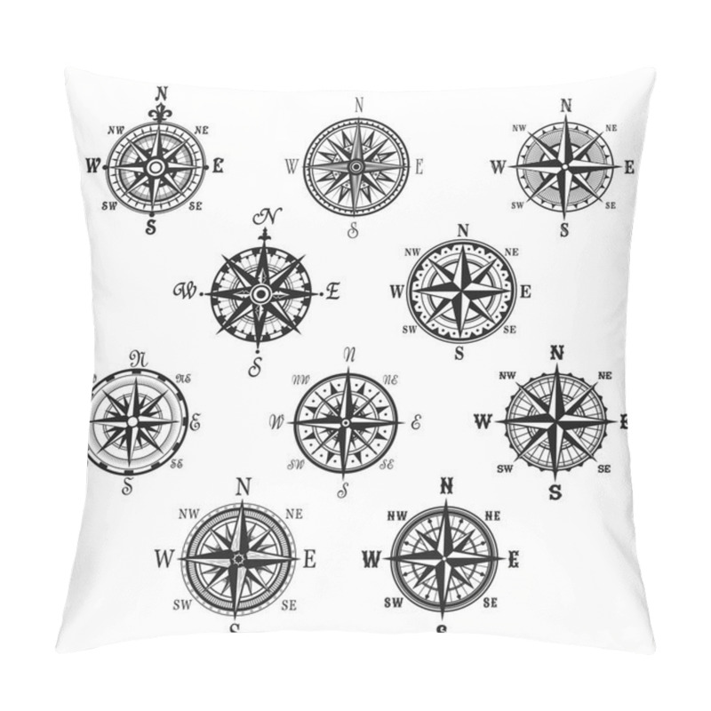 Personality  Vintage compass and wind rose isolated symbol set pillow covers