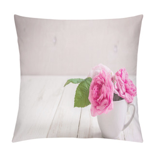 Personality  Pink Tea Roses On A White Wooden Background Pillow Covers