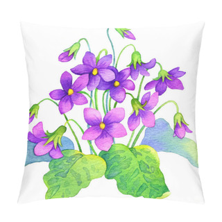 Personality  Watercolor Painting. Delicate Flowers Bush Forest Violet Pillow Covers