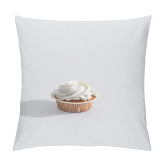 Personality  Shadow Near Tasty Cupcake With Icing On Top On White  Pillow Covers