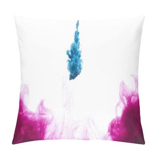 Personality  Close-up View Of Blue And Pink Paint Splashes Isolated On White  Pillow Covers