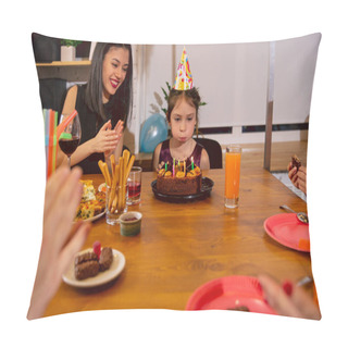 Personality  Portrait Of Happy Family Celebrating A Birthday At Home Pillow Covers