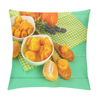 Personality  Orange Jam With Zest And Tangerines On Wooden Desk On Wooden Table Pillow Covers