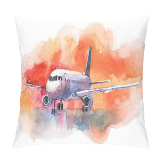 Personality  Aircraft. Airplane Flying In The Cloudy Sky. Passenger Plane Is Landing To Airport Runway Pillow Covers