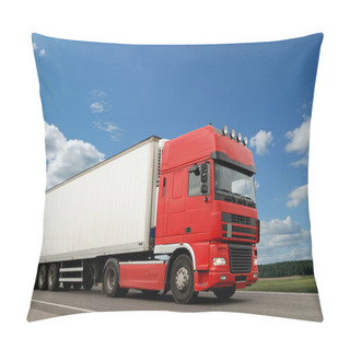 Personality  Red Lorry With White Trailer Over Blue S Pillow Covers