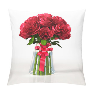 Personality  Glass Vase Full Of Big Red Roses Pillow Covers