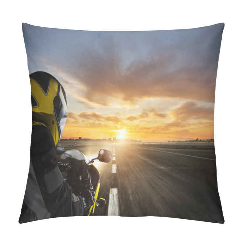 Personality  Closeup of super sport motorcycle driver pillow covers