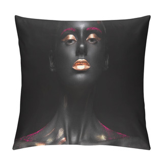Personality  Fashion Portrait Of A Dark-skinned Girl With Color Make-up. Beauty Face. Pillow Covers