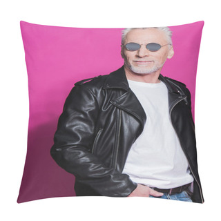 Personality  Senior Man In Leather Jacket  Pillow Covers