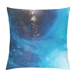 Personality  Full Frame Image Of Mixing Blue And Black Paint Splashes In Water With Universe Background Pillow Covers