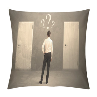 Personality  Businessman Standing In Front Of Doors Pillow Covers
