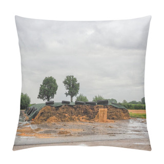 Personality  On A Large Area Is A Large Pile Of Silage Under A Green Tarpaulin Pillow Covers