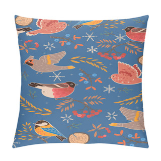 Personality  Seamless Pattern With Winter Russian Birds. Vector Image. Pillow Covers