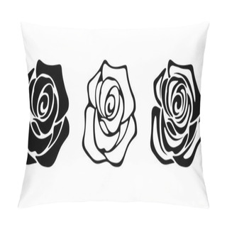 Personality  Set Of Three Black Silhouettes Of Roses. Vector Illustrations. Pillow Covers