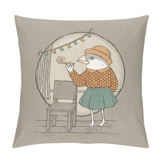 Personality  Hand Drawn Retro Style Lady Bird Pillow Covers