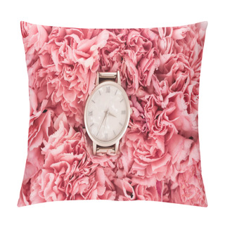 Personality  Top View Of Luxury Swiss Wristwatch Lying On Blooming Flowers Pillow Covers