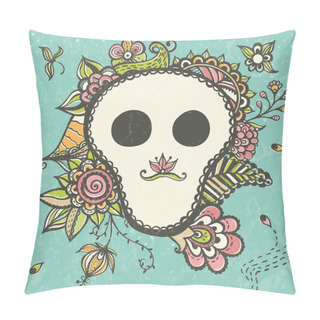 Personality  Floral Doodle Background With Funny Skull Pillow Covers