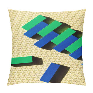 Personality  Top View Of Green And Blue Blocks On Beige Textured Surface With Shadows Pillow Covers