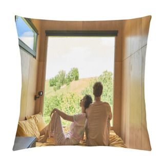 Personality  Asian Woman Sitting On Bed And Leaning On Shoulder Of Boyfriend, Relaxing Together In Country House Pillow Covers