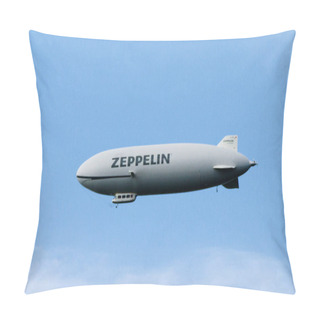 Personality  FRIEDRICHSHAFEN, GERMANY - AUGUST 19: Zeppelin Dirigible Airship Up In Sky In Friedrichschafen, Germany On August 19, 2014. Pillow Covers