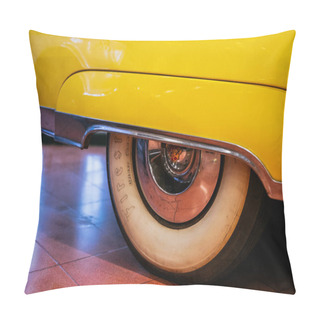 Personality  Istambul, Turkey - OCTOBER 2022 Yellow Ivory Cadillac Convertible Coupe Series 62 1953. High Quality Photo Pillow Covers