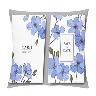 Personality  Vector. Blue Flax Flowers. Engraved Ink Art. Wedding Cards With Floral Decorative Borders. Thank You, Rsvp, Invitation Elegant Cards Illustration Graphic Set. Pillow Covers