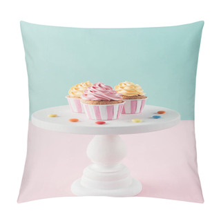 Personality  Cupcakes With Buttercream And Candies On Cake Stand Pillow Covers
