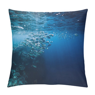 Personality  Wildlife In Underwater With School Tuna Fish In Ocean At Coral Reef Pillow Covers