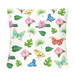 Personality  Tropical Flowers And Butterflies Seamless Pattern. Vector Background Pillow Covers
