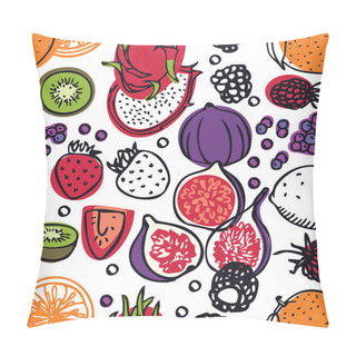 Personality  Food Collection Fresh Dragon Fruits, Strawberries, Raspberries And Figs Seamless Pattern Pillow Covers