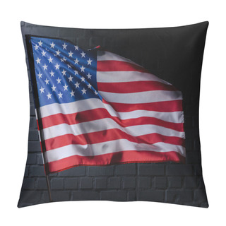 Personality  Waving Usa Flag In Front Of Black Brick Wall, Independence Day Concept Pillow Covers