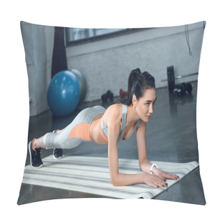 Personality  Young Fit Woman Doing Plank On Yoga Mat At Gym Pillow Covers