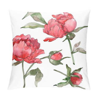 Personality  Red Peonies Isolated On White. Watercolor Background Illustration Set.  Pillow Covers