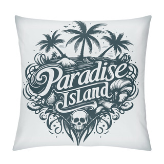 Personality  Paradise Island Elegantly Rendered In Monochrome Vector Illustration Pillow Covers