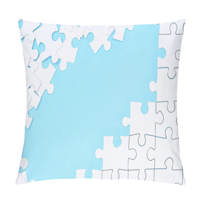 Personality  full frame of white puzzles arrangement on blue backdrop pillow covers