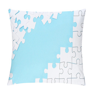 Personality  Full Frame Of White Puzzles Arrangement On Blue Backdrop Pillow Covers
