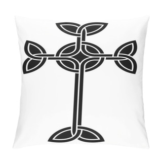 Personality  Interlaced Celtic Cross. Form Of A Latin Cross, With Triangular Knots At Its Ends, Intertwined With A Circle In The Center. Symbol And Sign, Used In Medieval Christian Ornamentation. Black And White. Pillow Covers