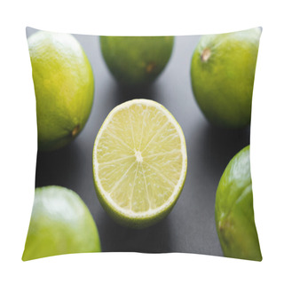 Personality  Close Up View Of Half Of Lime On Black Background  Pillow Covers