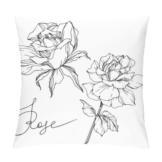 Personality  Beautiful Vector Rose Flowers Isolated On White Background. Black And White Engraved Ink Art. Pillow Covers