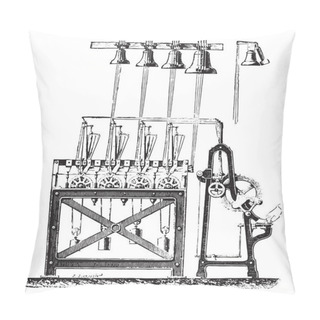 Personality  Final System Carillon Tower Saint-Germain L'Auxerrois, Vintage Engraved Illustration. Industrial Encyclopedia E.-O. Lami - 1875 Pillow Covers