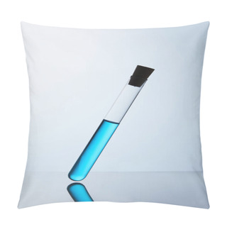 Personality  Chemistry Tube Filled With Blue Liquid On Reflective Surface Pillow Covers