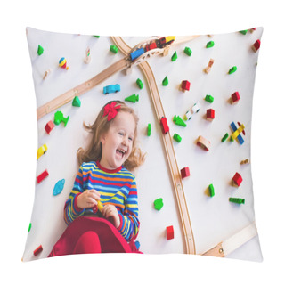 Personality  Little Girl Playing With Wooden Trains Pillow Covers