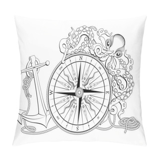 Personality  Compass With Anchor And Octopus Pillow Covers